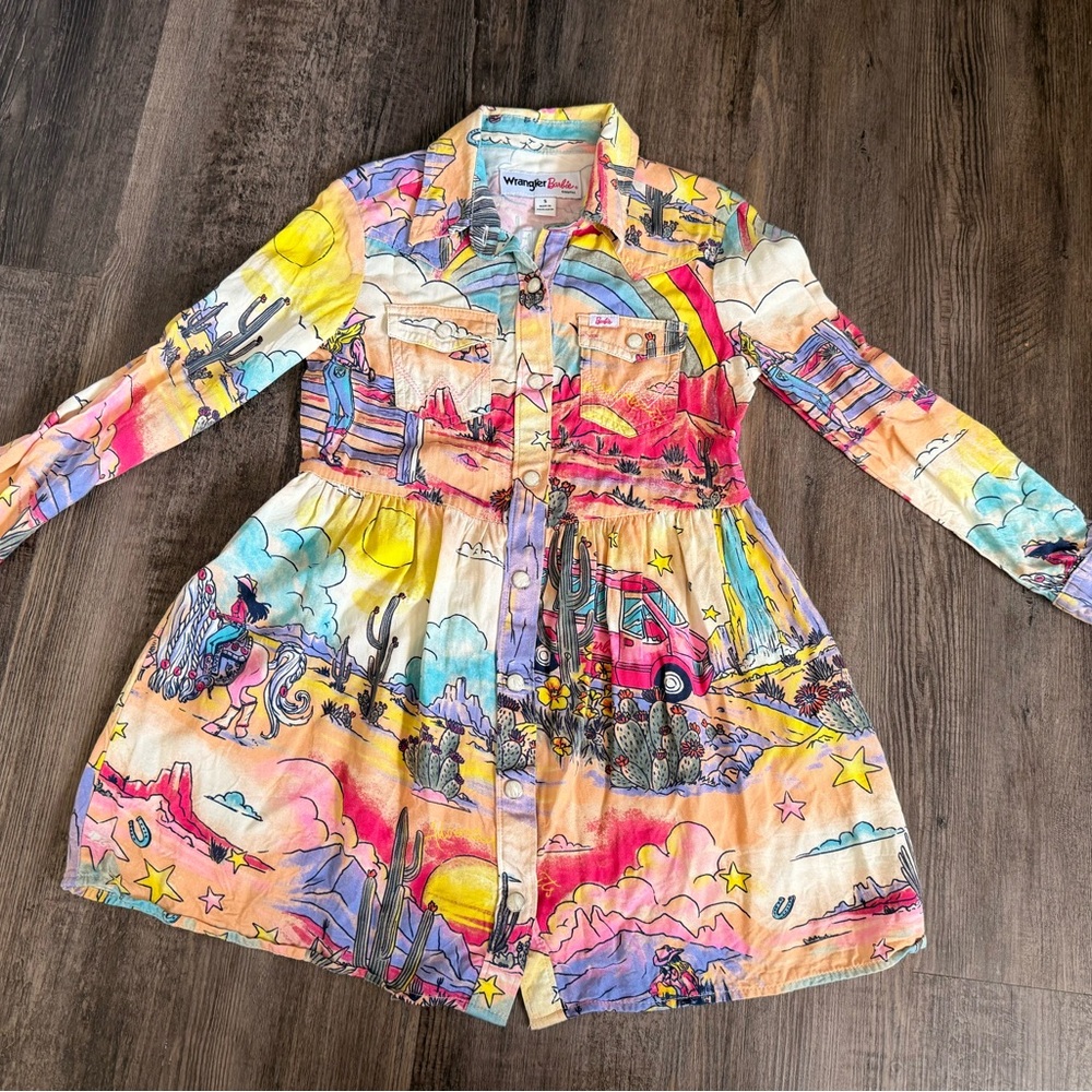 Wrangler Barbie Girls Small Multicolor Western Desert Sunset Print Dress